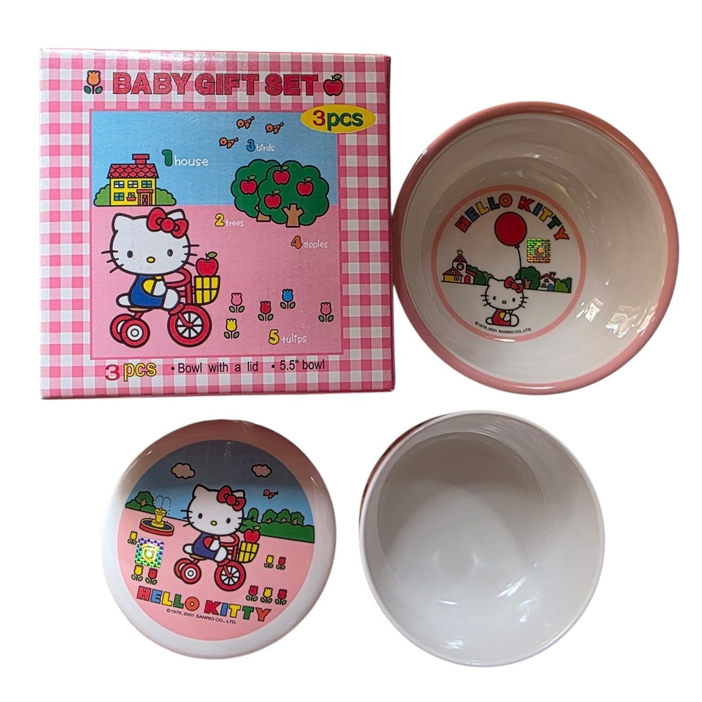 Vintage Hello Kitty Baby Gift Set Bowls Feeding 2001 Sanrio Korea